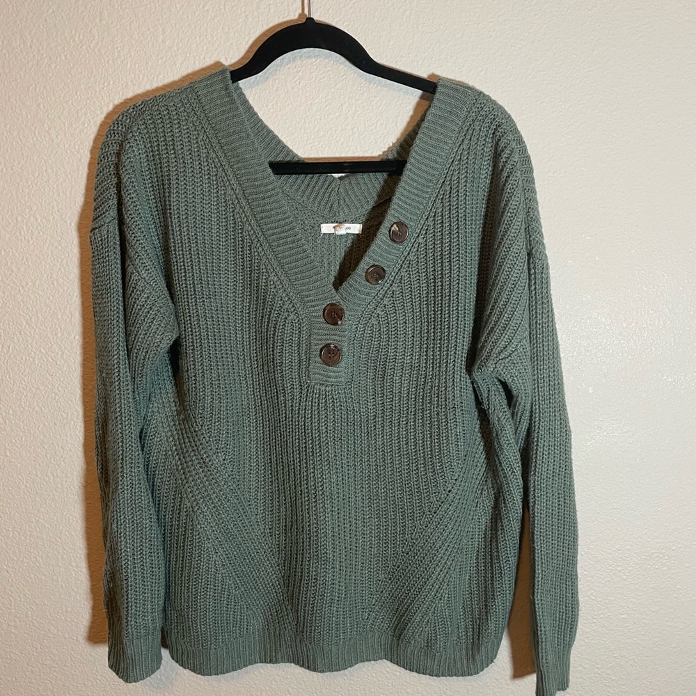 Maurices Highland Henley Sweater, green, buttons, size L